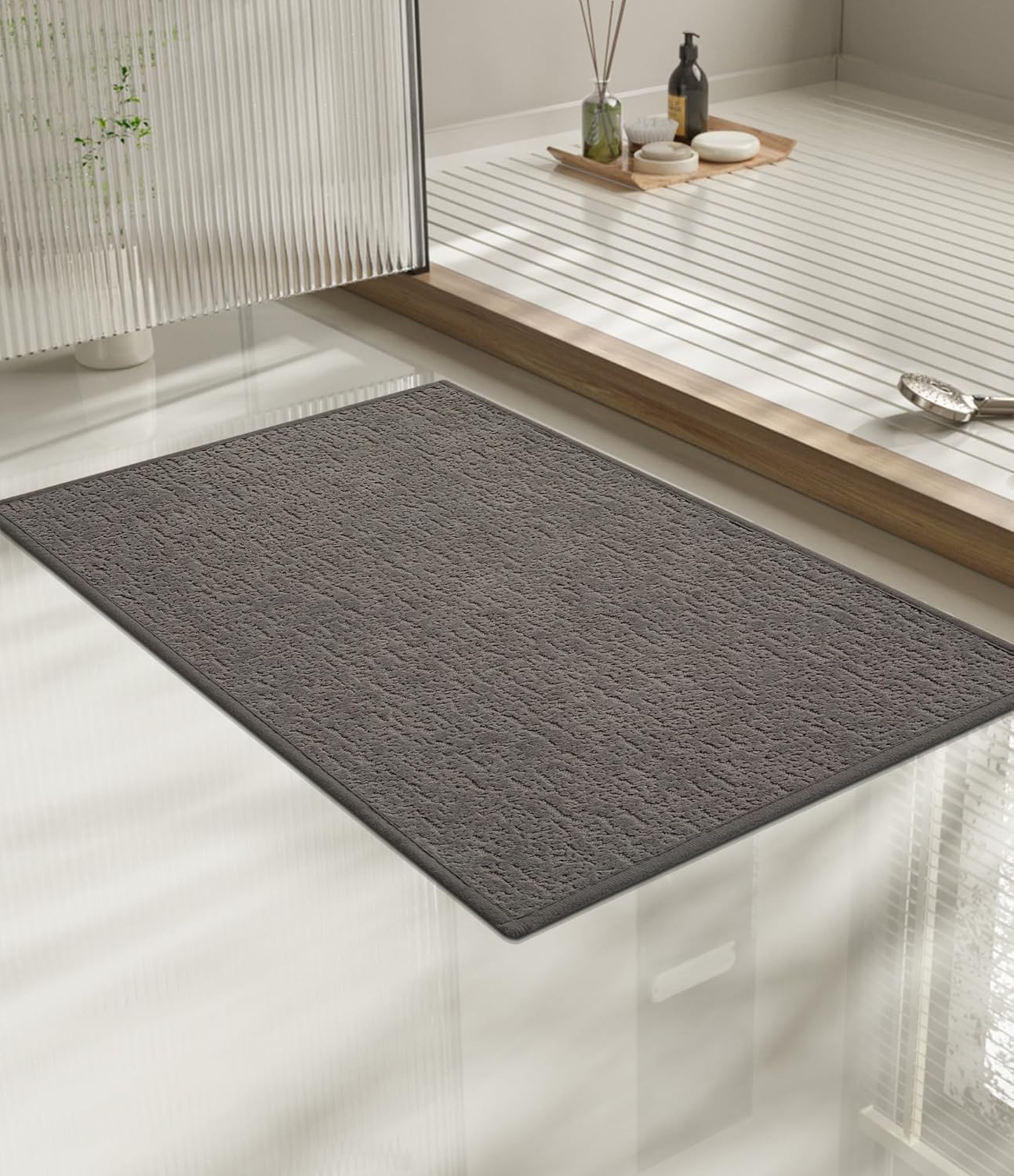 Chakme bath mat demonstrating quick-dry absorption and floor protection