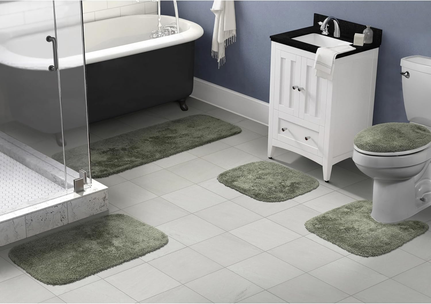 Garland Rug 5-piece luxury bathroom set in Deep Fern Green showing complete coordinated bathroom coverage