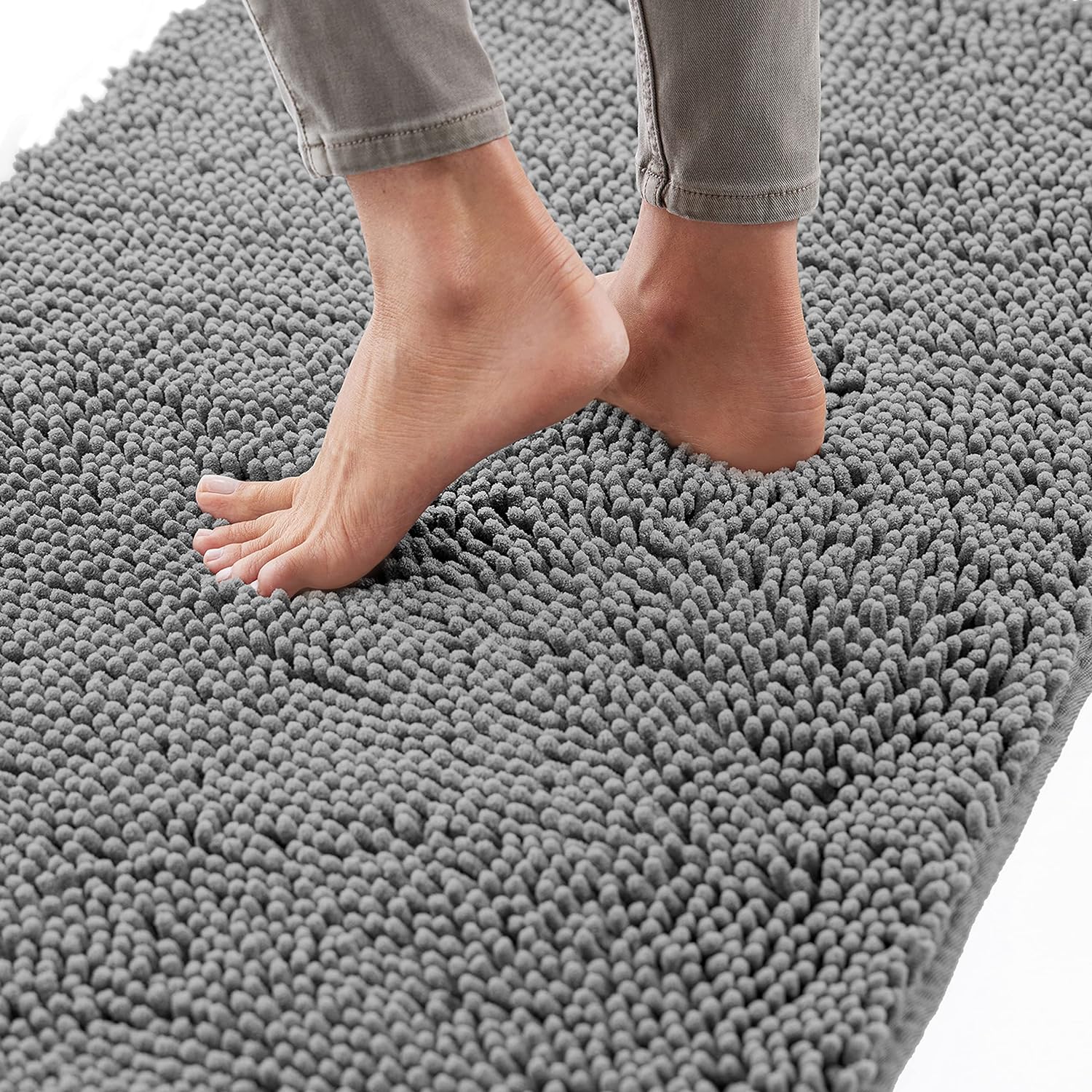 Gorilla Grip Luxury Chenille Bath Rug in deep blue showing extra-thick pile and premium construction