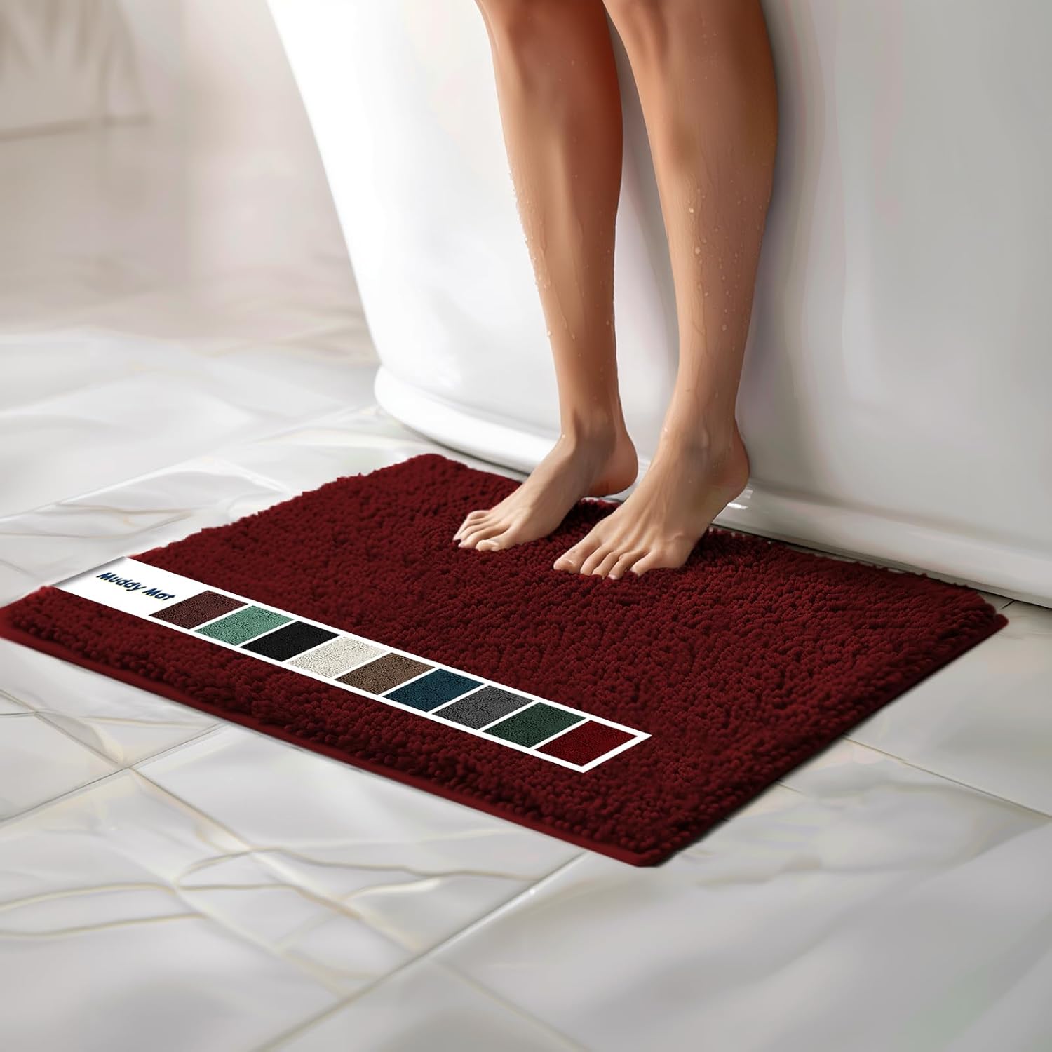 Muddy Mat chenille bathroom rug in modern shag design showing contemporary texture and multiple color options