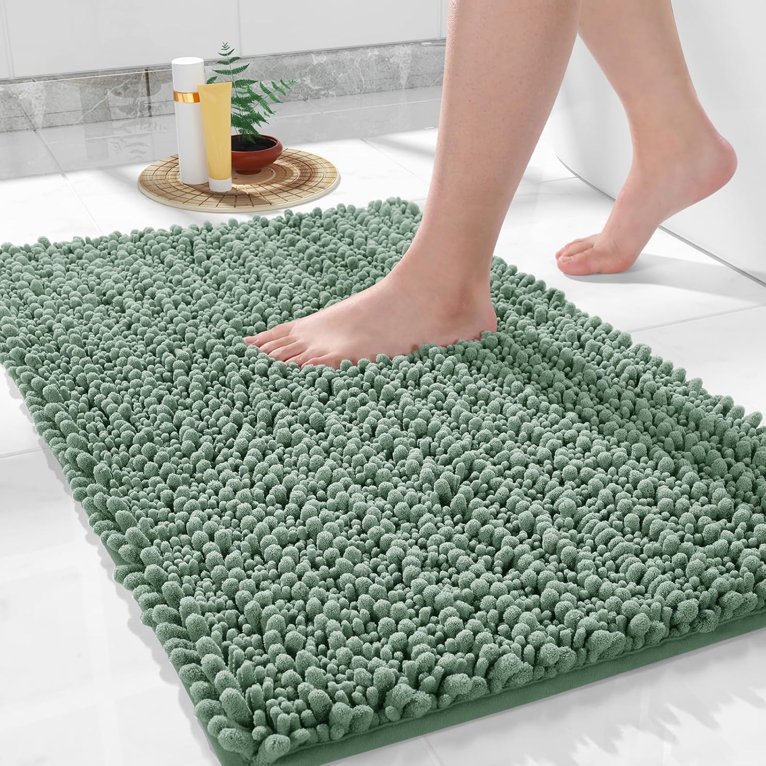 Large Yimobra bath mat in family bathroom setting showing generous 36x24 size coverage